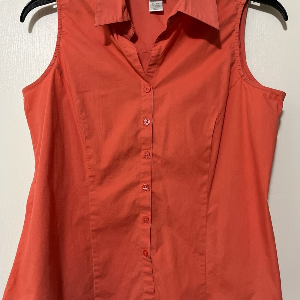 Coral Sleeveless Button-Down Shirt